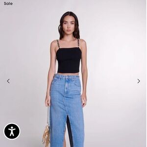 Maje Black Ribbed Crop Top